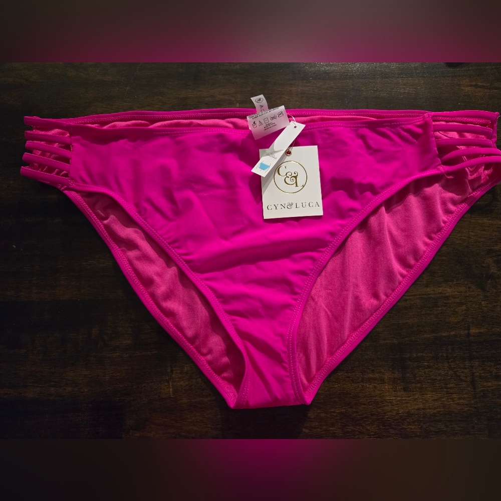 NWT Cyn & Luca Vibrant Pink Strappy Bikini Bottom Womens 2x